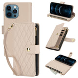 YM016 Rhombic Zipper Card Wallet Leather Phone Case with Lanyard, For iPhone 13 Pro Max, For iPhone 13 Pro, For iPhone 13, For iPhone 13 mini, For iPhone 12 / 12 Pro, For iPhone 12 Pro Max