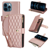 YM016 Rhombic Zipper Card Wallet Leather Phone Case with Lanyard, For iPhone 13 Pro Max, For iPhone 13 Pro, For iPhone 13, For iPhone 13 mini, For iPhone 12 / 12 Pro, For iPhone 12 Pro Max