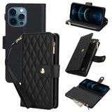 YM016 Rhombic Zipper Card Wallet Leather Phone Case with Lanyard, For iPhone 13 Pro Max, For iPhone 13 Pro, For iPhone 13, For iPhone 13 mini, For iPhone 12 / 12 Pro, For iPhone 12 Pro Max