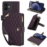 YM016 Rhombic Zipper Card Wallet Leather Phone Case with Lanyard, For iPhone 12 mini, For iPhone 11 Pro Max, For iPhone 11, For iPhone 11 Pro, For iPhone X / XS, For iPhone XR
