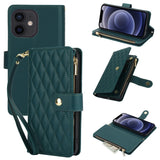 YM016 Rhombic Zipper Card Wallet Leather Phone Case with Lanyard, For iPhone 12 mini, For iPhone 11 Pro Max, For iPhone 11, For iPhone 11 Pro, For iPhone X / XS, For iPhone XR
