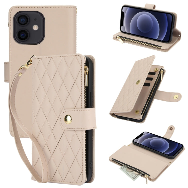 YM016 Rhombic Zipper Card Wallet Leather Phone Case with Lanyard, For iPhone 12 mini, For iPhone 11 Pro Max, For iPhone 11, For iPhone 11 Pro, For iPhone X / XS, For iPhone XR