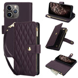 YM016 Rhombic Zipper Card Wallet Leather Phone Case with Lanyard, For iPhone 12 mini, For iPhone 11 Pro Max, For iPhone 11, For iPhone 11 Pro, For iPhone X / XS, For iPhone XR