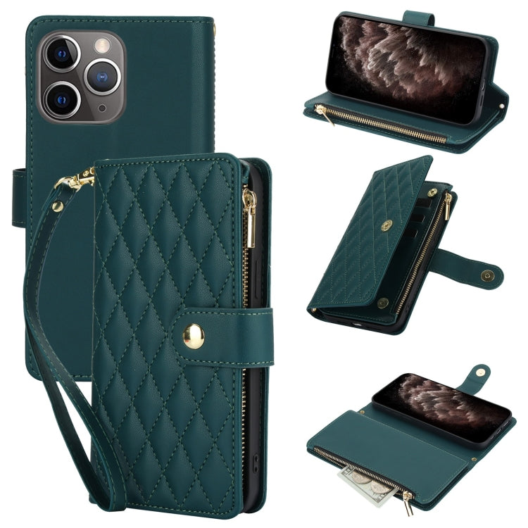 YM016 Rhombic Zipper Card Wallet Leather Phone Case with Lanyard, For iPhone 12 mini, For iPhone 11 Pro Max, For iPhone 11, For iPhone 11 Pro, For iPhone X / XS, For iPhone XR