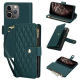 YM016 Rhombic Zipper Card Wallet Leather Phone Case with Lanyard, For iPhone 12 mini, For iPhone 11 Pro Max, For iPhone 11, For iPhone 11 Pro, For iPhone X / XS, For iPhone XR