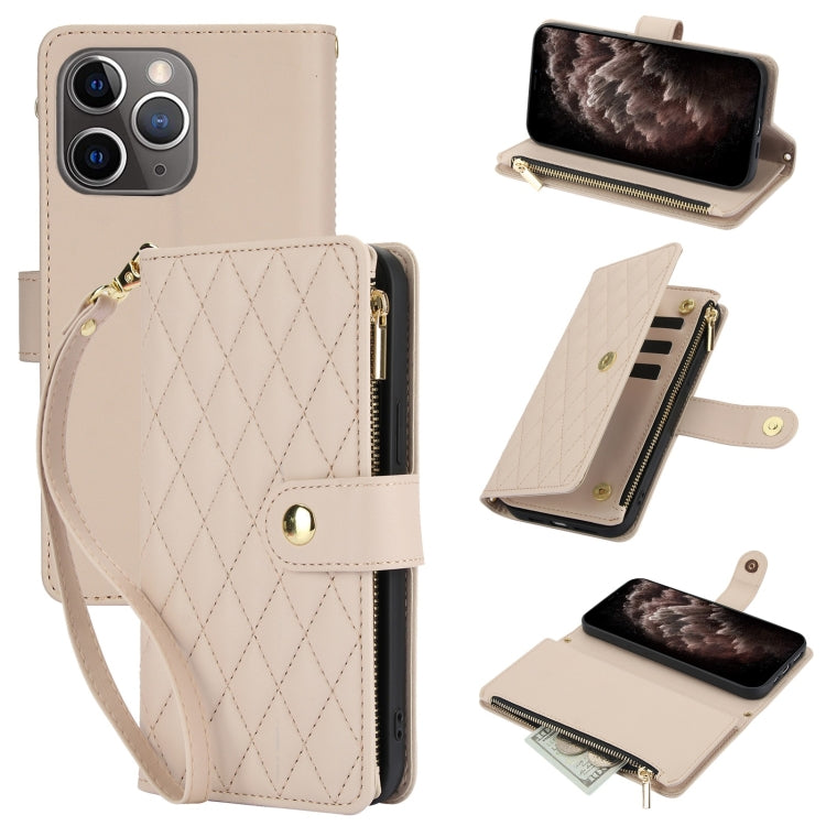 YM016 Rhombic Zipper Card Wallet Leather Phone Case with Lanyard, For iPhone 12 mini, For iPhone 11 Pro Max, For iPhone 11, For iPhone 11 Pro, For iPhone X / XS, For iPhone XR