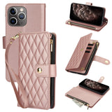 YM016 Rhombic Zipper Card Wallet Leather Phone Case with Lanyard, For iPhone 12 mini, For iPhone 11 Pro Max, For iPhone 11, For iPhone 11 Pro, For iPhone X / XS, For iPhone XR
