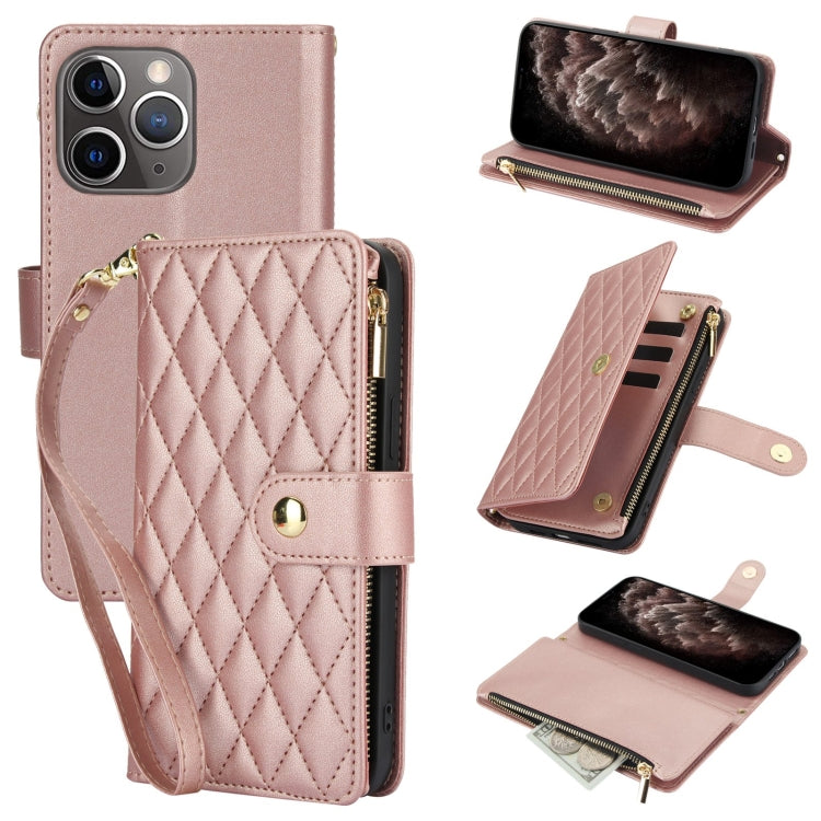YM016 Rhombic Zipper Card Wallet Leather Phone Case with Lanyard, For iPhone 12 mini, For iPhone 11 Pro Max, For iPhone 11, For iPhone 11 Pro, For iPhone X / XS, For iPhone XR