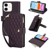 YM016 Rhombic Zipper Card Wallet Leather Phone Case with Lanyard, For iPhone 12 mini, For iPhone 11 Pro Max, For iPhone 11, For iPhone 11 Pro, For iPhone X / XS, For iPhone XR