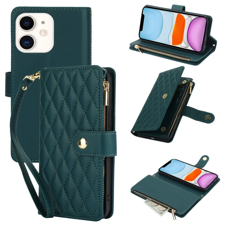 YM016 Rhombic Zipper Card Wallet Leather Phone Case with Lanyard, For iPhone 12 mini, For iPhone 11 Pro Max, For iPhone 11, For iPhone 11 Pro, For iPhone X / XS, For iPhone XR