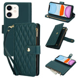 YM016 Rhombic Zipper Card Wallet Leather Phone Case with Lanyard, For iPhone 12 mini, For iPhone 11 Pro Max, For iPhone 11, For iPhone 11 Pro, For iPhone X / XS, For iPhone XR