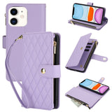 YM016 Rhombic Zipper Card Wallet Leather Phone Case with Lanyard, For iPhone 12 mini, For iPhone 11 Pro Max, For iPhone 11, For iPhone 11 Pro, For iPhone X / XS, For iPhone XR