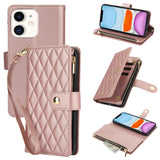 YM016 Rhombic Zipper Card Wallet Leather Phone Case with Lanyard, For iPhone 12 mini, For iPhone 11 Pro Max, For iPhone 11, For iPhone 11 Pro, For iPhone X / XS, For iPhone XR