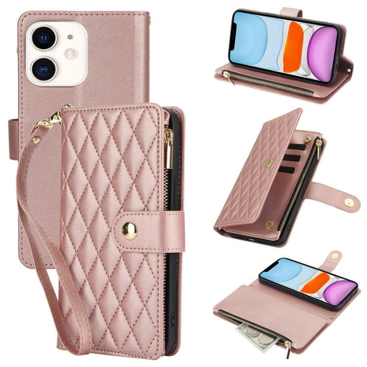 YM016 Rhombic Zipper Card Wallet Leather Phone Case with Lanyard, For iPhone 12 mini, For iPhone 11 Pro Max, For iPhone 11, For iPhone 11 Pro, For iPhone X / XS, For iPhone XR