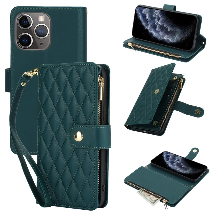 YM016 Rhombic Zipper Card Wallet Leather Phone Case with Lanyard, For iPhone 12 mini, For iPhone 11 Pro Max, For iPhone 11, For iPhone 11 Pro, For iPhone X / XS, For iPhone XR