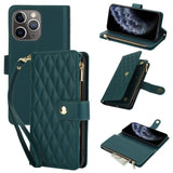 YM016 Rhombic Zipper Card Wallet Leather Phone Case with Lanyard, For iPhone 12 mini, For iPhone 11 Pro Max, For iPhone 11, For iPhone 11 Pro, For iPhone X / XS, For iPhone XR