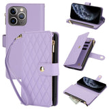 YM016 Rhombic Zipper Card Wallet Leather Phone Case with Lanyard, For iPhone 12 mini, For iPhone 11 Pro Max, For iPhone 11, For iPhone 11 Pro, For iPhone X / XS, For iPhone XR