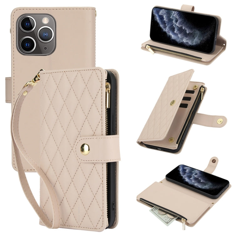 YM016 Rhombic Zipper Card Wallet Leather Phone Case with Lanyard, For iPhone 12 mini, For iPhone 11 Pro Max, For iPhone 11, For iPhone 11 Pro, For iPhone X / XS, For iPhone XR