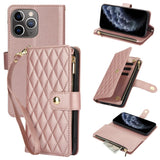 YM016 Rhombic Zipper Card Wallet Leather Phone Case with Lanyard, For iPhone 12 mini, For iPhone 11 Pro Max, For iPhone 11, For iPhone 11 Pro, For iPhone X / XS, For iPhone XR