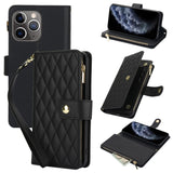 YM016 Rhombic Zipper Card Wallet Leather Phone Case with Lanyard, For iPhone 12 mini, For iPhone 11 Pro Max, For iPhone 11, For iPhone 11 Pro, For iPhone X / XS, For iPhone XR