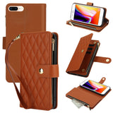 YM016 Rhombic Zipper Card Wallet Leather Phone Case with Lanyard, For iPhone XS Max, For iPhone 8 Plus / 7 Plus