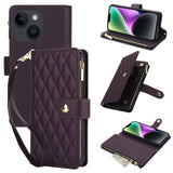 YM016 Rhombic Zipper Card Wallet Leather Phone Case with Lanyard, For iPhone 15, For iPhone 14 Plus, For iPhone 14, For iPhone 14 Pro, For iPhone 14 Pro Max, For iPhone SE 2022 / SE 2020 / 8
