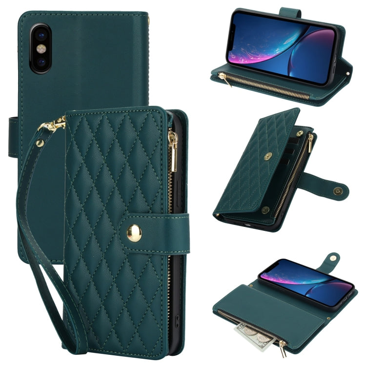 YM016 Rhombic Zipper Card Wallet Leather Phone Case with Lanyard, For iPhone 12 mini, For iPhone 11 Pro Max, For iPhone 11, For iPhone 11 Pro, For iPhone X / XS, For iPhone XR