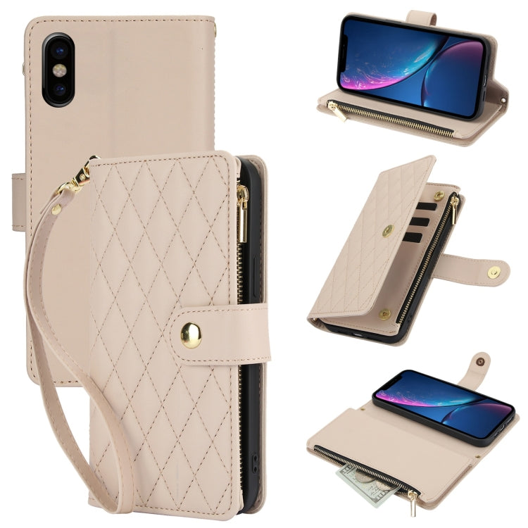 YM016 Rhombic Zipper Card Wallet Leather Phone Case with Lanyard, For iPhone 12 mini, For iPhone 11 Pro Max, For iPhone 11, For iPhone 11 Pro, For iPhone X / XS, For iPhone XR