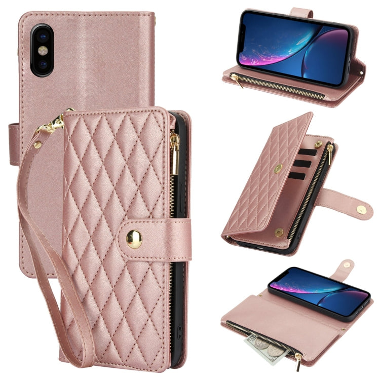 YM016 Rhombic Zipper Card Wallet Leather Phone Case with Lanyard, For iPhone 12 mini, For iPhone 11 Pro Max, For iPhone 11, For iPhone 11 Pro, For iPhone X / XS, For iPhone XR