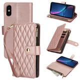 YM016 Rhombic Zipper Card Wallet Leather Phone Case with Lanyard, For iPhone 12 mini, For iPhone 11 Pro Max, For iPhone 11, For iPhone 11 Pro, For iPhone X / XS, For iPhone XR
