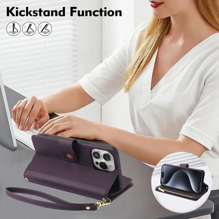 YM016 Rhombic Zipper Card Wallet Leather Phone Case with Lanyard, For iPhone XS Max, For iPhone 8 Plus / 7 Plus