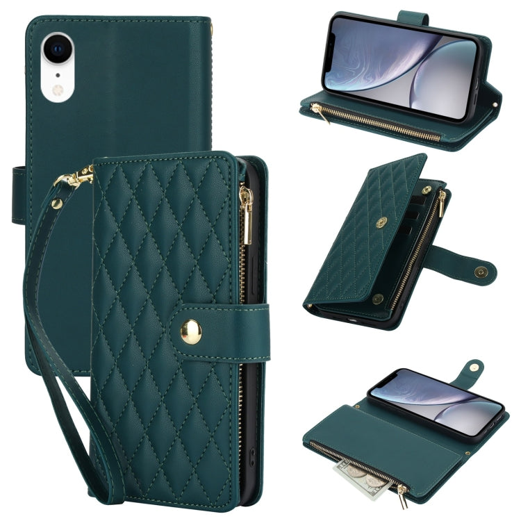 YM016 Rhombic Zipper Card Wallet Leather Phone Case with Lanyard, For iPhone 12 mini, For iPhone 11 Pro Max, For iPhone 11, For iPhone 11 Pro, For iPhone X / XS, For iPhone XR