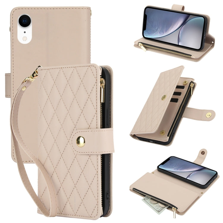 YM016 Rhombic Zipper Card Wallet Leather Phone Case with Lanyard, For iPhone 12 mini, For iPhone 11 Pro Max, For iPhone 11, For iPhone 11 Pro, For iPhone X / XS, For iPhone XR