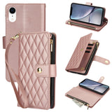 YM016 Rhombic Zipper Card Wallet Leather Phone Case with Lanyard, For iPhone 12 mini, For iPhone 11 Pro Max, For iPhone 11, For iPhone 11 Pro, For iPhone X / XS, For iPhone XR
