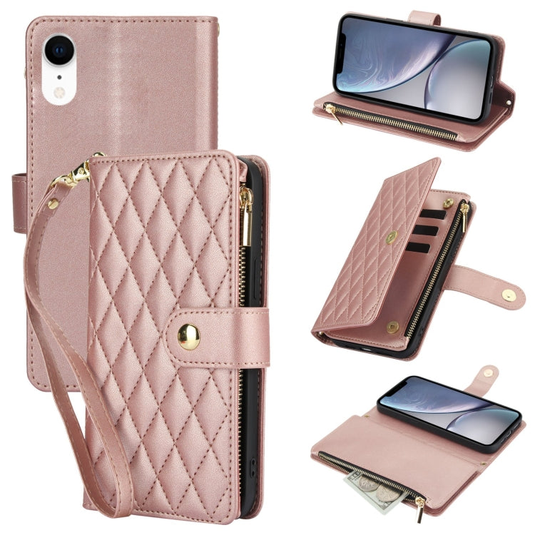 YM016 Rhombic Zipper Card Wallet Leather Phone Case with Lanyard, For iPhone 12 mini, For iPhone 11 Pro Max, For iPhone 11, For iPhone 11 Pro, For iPhone X / XS, For iPhone XR