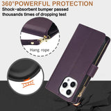 YM016 Rhombic Zipper Card Wallet Leather Phone Case with Lanyard, For iPhone 16 Pro, For iPhone 16 Plus, For iPhone 16, For iPhone 15 Pro Max, For iPhone 15 Pro, For iPhone 15 Plus