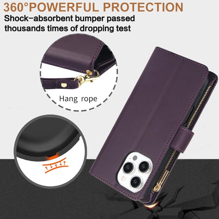 YM016 Rhombic Zipper Card Wallet Leather Phone Case with Lanyard, For iPhone 16 Pro, For iPhone 16 Plus, For iPhone 16, For iPhone 15 Pro Max, For iPhone 15 Pro, For iPhone 15 Plus