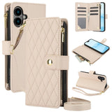 YM016 Rhombic Zipper Card Wallet Leather Phone Case with Lanyard, For iPhone 16 Pro, For iPhone 16 Plus, For iPhone 16, For iPhone 15 Pro Max, For iPhone 15 Pro, For iPhone 15 Plus