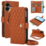 YM016 Rhombic Zipper Card Wallet Leather Phone Case with Lanyard, For iPhone 16 Pro, For iPhone 16 Plus, For iPhone 16, For iPhone 15 Pro Max, For iPhone 15 Pro, For iPhone 15 Plus