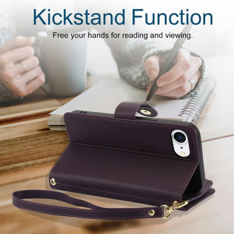 YM016 Rhombic Zipper Card Wallet Leather Phone Case with Lanyard, For iPhone 17e / 16e, For iPhone 17 Pro Max, For iPhone 17 Pro, For iPhone 17, For iPhone Air, For iPhone 16 Pro Max