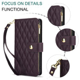 YM016 Rhombic Zipper Card Wallet Leather Phone Case with Lanyard, For iPhone 17e / 16e, For iPhone 17 Pro Max, For iPhone 17 Pro, For iPhone 17, For iPhone Air, For iPhone 16 Pro Max