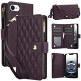 YM016 Rhombic Zipper Card Wallet Leather Phone Case with Lanyard, For iPhone 17e / 16e, For iPhone 17 Pro Max, For iPhone 17 Pro, For iPhone 17, For iPhone Air, For iPhone 16 Pro Max