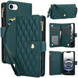 YM016 Rhombic Zipper Card Wallet Leather Phone Case with Lanyard, For iPhone 17e / 16e, For iPhone 17 Pro Max, For iPhone 17 Pro, For iPhone 17, For iPhone Air, For iPhone 16 Pro Max