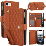 YM016 Rhombic Zipper Card Wallet Leather Phone Case with Lanyard, For iPhone 17e / 16e, For iPhone 17 Pro Max, For iPhone 17 Pro, For iPhone 17, For iPhone Air, For iPhone 16 Pro Max