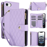 YM016 Rhombic Zipper Card Wallet Leather Phone Case with Lanyard, For iPhone 17e / 16e, For iPhone 17 Pro Max, For iPhone 17 Pro, For iPhone 17, For iPhone Air, For iPhone 16 Pro Max
