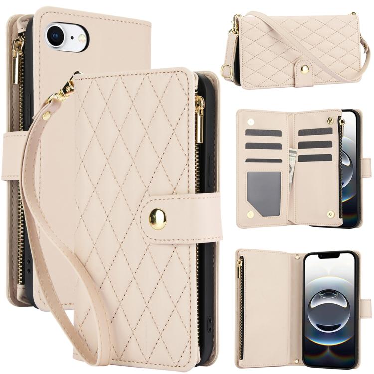 YM016 Rhombic Zipper Card Wallet Leather Phone Case with Lanyard, For iPhone 17e / 16e, For iPhone 17 Pro Max, For iPhone 17 Pro, For iPhone 17, For iPhone Air, For iPhone 16 Pro Max