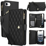 YM016 Rhombic Zipper Card Wallet Leather Phone Case with Lanyard, For iPhone 17e / 16e, For iPhone 17 Pro Max, For iPhone 17 Pro, For iPhone 17, For iPhone Air, For iPhone 16 Pro Max