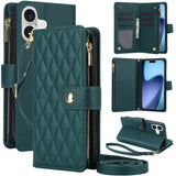 YM016 Rhombic Zipper Card Wallet Leather Phone Case with Lanyard, For iPhone 17e / 16e, For iPhone 17 Pro Max, For iPhone 17 Pro, For iPhone 17, For iPhone Air, For iPhone 16 Pro Max