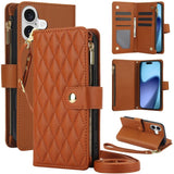 YM016 Rhombic Zipper Card Wallet Leather Phone Case with Lanyard, For iPhone 17e / 16e, For iPhone 17 Pro Max, For iPhone 17 Pro, For iPhone 17, For iPhone Air, For iPhone 16 Pro Max