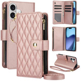 YM016 Rhombic Zipper Card Wallet Leather Phone Case with Lanyard, For iPhone 17e / 16e, For iPhone 17 Pro Max, For iPhone 17 Pro, For iPhone 17, For iPhone Air, For iPhone 16 Pro Max